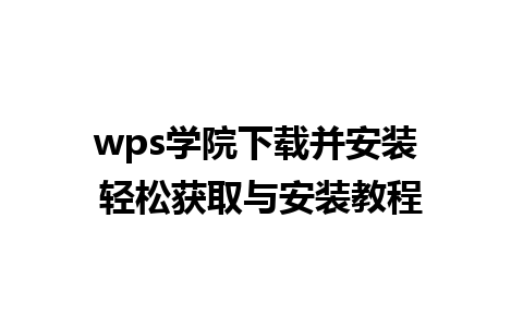 wps学院下载并安装 轻松获取与安装教程