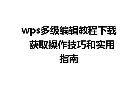 wps多级编辑教程下载  获取操作技巧和实用指南