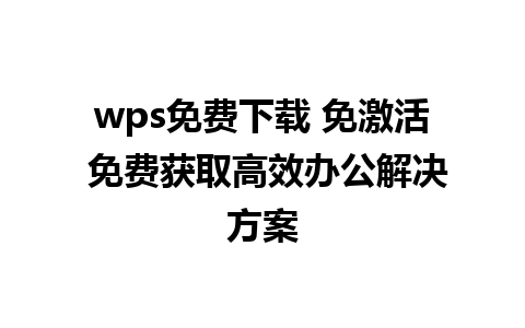 wps免费下载 免激活 免费获取高效办公解决方案