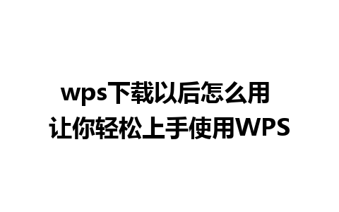 wps下载以后怎么用 让你轻松上手使用WPS