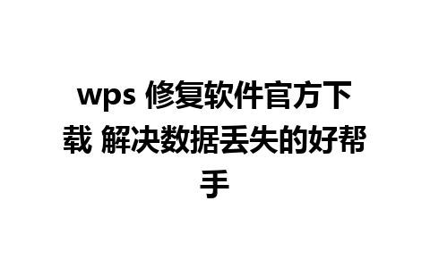 wps 修复软件官方下载 解决数据丢失的好帮手