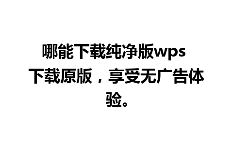 哪能下载纯净版wps 下载原版，享受无广告体验。