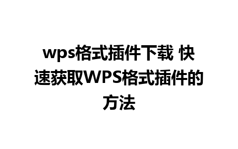 wps格式插件下载 快速获取WPS格式插件的方法