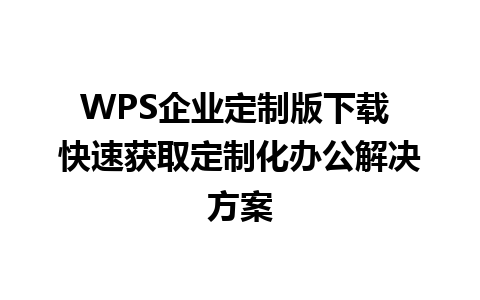 WPS企业定制版下载 快速获取定制化办公解决方案