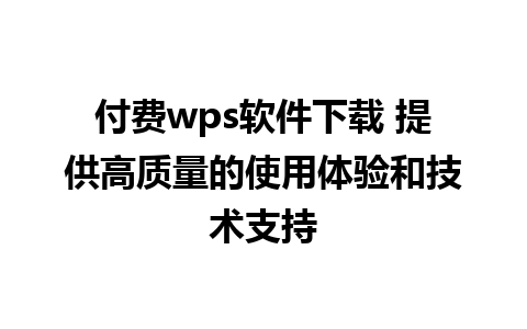 付费wps软件下载 提供高质量的使用体验和技术支持