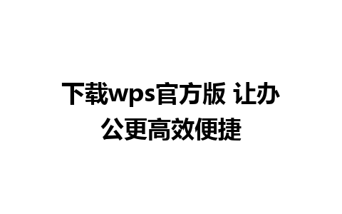 下载wps官方版 让办公更高效便捷