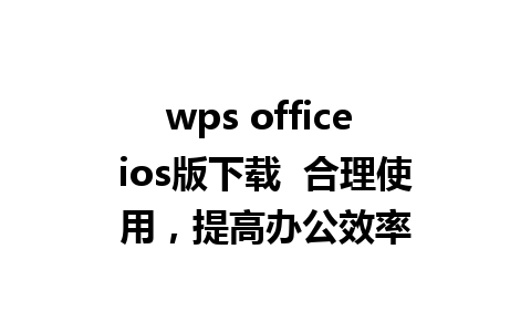 wps office ios版下载  合理使用，提高办公效率