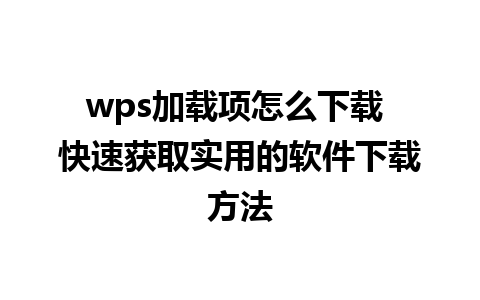 wps加载项怎么下载 快速获取实用的软件下载方法