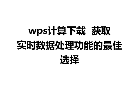 wps计算下载  获取实时数据处理功能的最佳选择