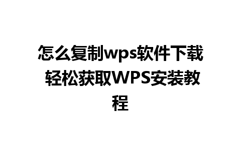 怎么复制wps软件下载 轻松获取WPS安装教程