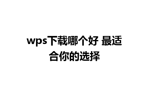 wps下载哪个好 最适合你的选择