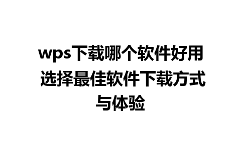 wps下载哪个软件好用 选择最佳软件下载方式与体验