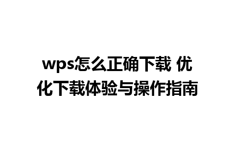 wps怎么正确下载 优化下载体验与操作指南