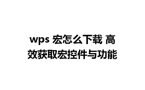 wps 宏怎么下载 高效获取宏控件与功能