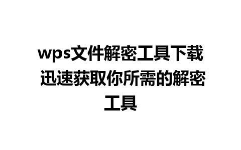 wps文件解密工具下载 迅速获取你所需的解密工具