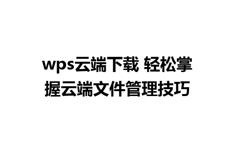 wps云端下载 轻松掌握云端文件管理技巧