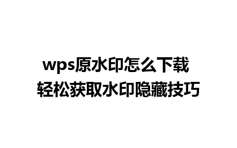 wps原水印怎么下载 轻松获取水印隐藏技巧