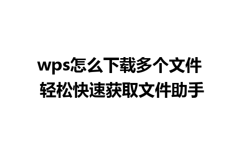 wps怎么下载多个文件 轻松快速获取文件助手