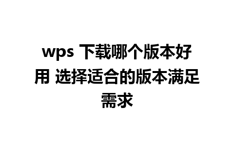 wps 下载哪个版本好用 选择适合的版本满足需求