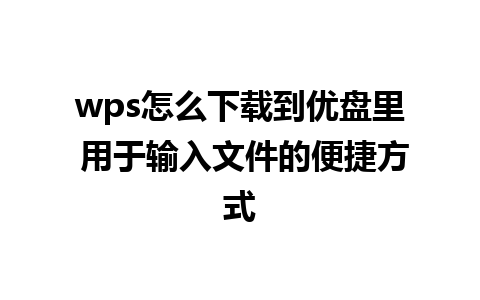 wps怎么下载到优盘里 用于输入文件的便捷方式