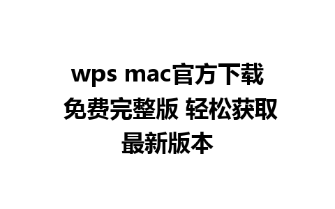 wps mac官方下载 免费完整版 轻松获取最新版本