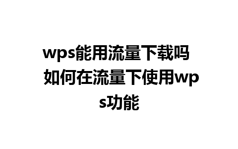 wps能用流量下载吗  如何在流量下使用wps功能