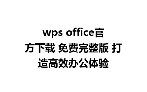 wps office官方下载 免费完整版 打造高效办公体验