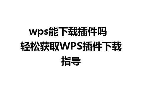 wps能下载插件吗  轻松获取WPS插件下载指导