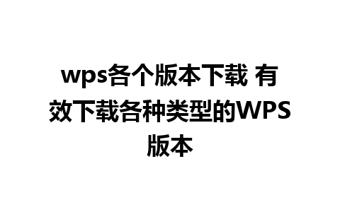 wps各个版本下载 有效下载各种类型的WPS版本