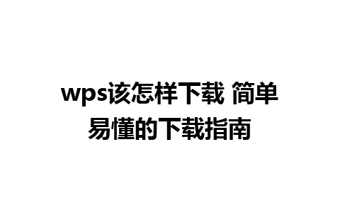 wps该怎样下载 简单易懂的下载指南