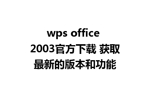 wps office 2003官方下载 获取最新的版本和功能 