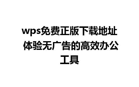 wps免费正版下载地址 体验无广告的高效办公工具