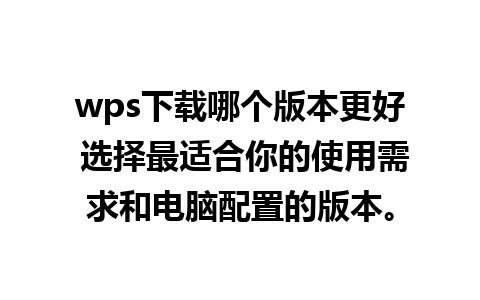 wps下载哪个版本更好 选择最适合你的使用需求和电脑配置的版本。