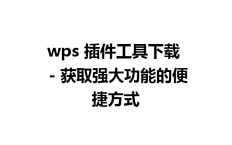 wps 插件工具下载  - 获取强大功能的便捷方式