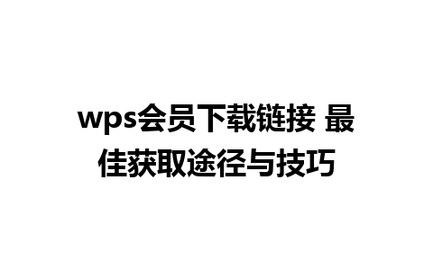 wps会员下载链接 最佳获取途径与技巧