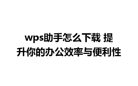 wps助手怎么下载 提升你的办公效率与便利性