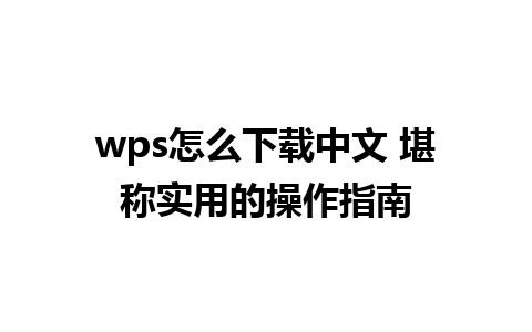 wps怎么下载中文 堪称实用的操作指南