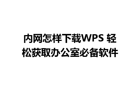 内网怎样下载WPS 轻松获取办公室必备软件