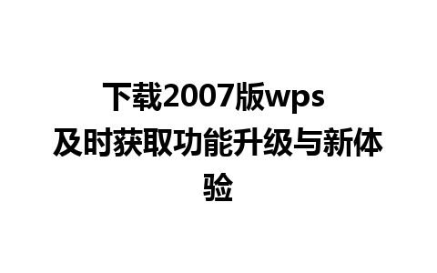 下载2007版wps 及时获取功能升级与新体验