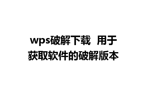 wps破解下载  用于获取软件的破解版本