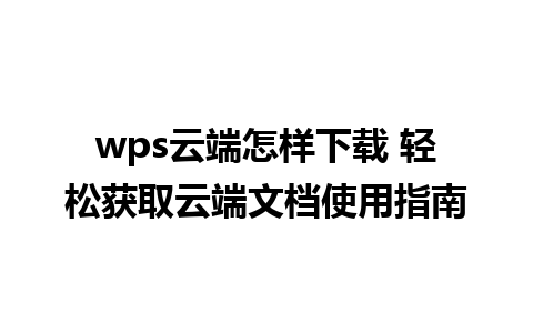 wps云端怎样下载 轻松获取云端文档使用指南