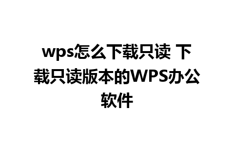 wps怎么下载只读 下载只读版本的WPS办公软件