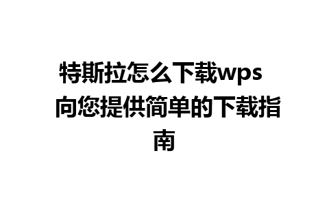 特斯拉怎么下载wps  向您提供简单的下载指南