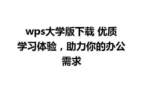 wps大学版下载 优质学习体验，助力你的办公需求