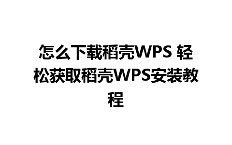 怎么下载稻壳WPS 轻松获取稻壳WPS安装教程