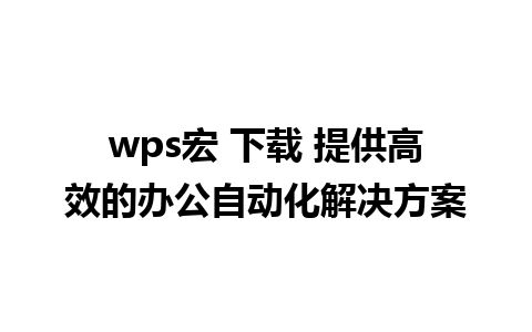 wps宏 下载 提供高效的办公自动化解决方案