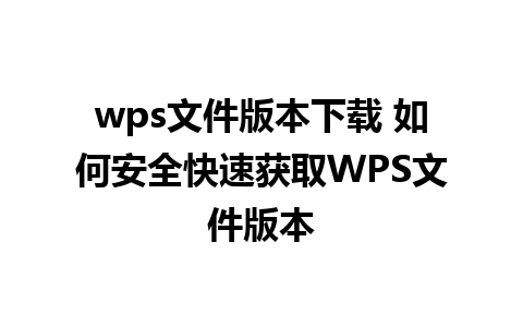 wps文件版本下载 如何安全快速获取WPS文件版本