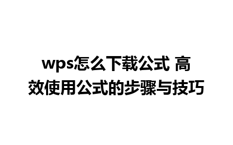 wps怎么下载公式 高效使用公式的步骤与技巧