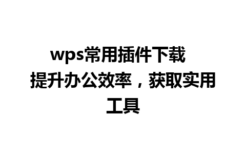 wps常用插件下载  提升办公效率，获取实用工具