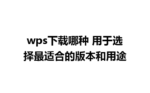 wps下载哪种 用于选择最适合的版本和用途